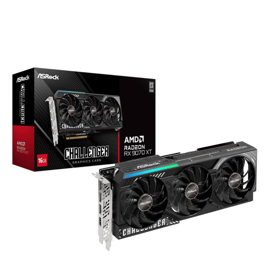 ASRock Radeon RX 9070 XT Challenger 16GB  Graphics Card - AMD RDNA 4 Architecture, 2970 MHz Boost Clock, 16GB GDDR6, PCIe 5.0, DisplayPort 2.1a, HDMI 2.1b, Triple Fan Cooling 